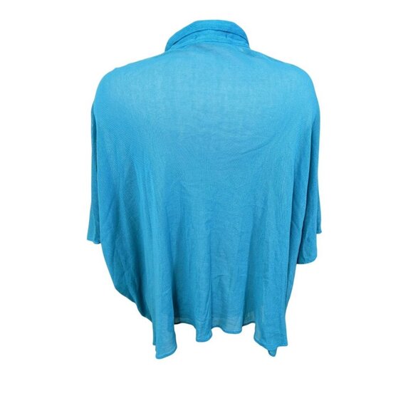 Cut Loose Womens One Size Teal Blue Sheer Mesh Collared Top Shirt Boxy Cotton - Picture 3 of 6